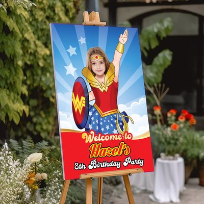 Wonder Girl Welcome sign with photo, Wonder Girl welcome party, Wonder Girl Birthday Sign, Wonder Girl Party Entrance Print, Welcome sign themed Wonder Girl. 2303WS