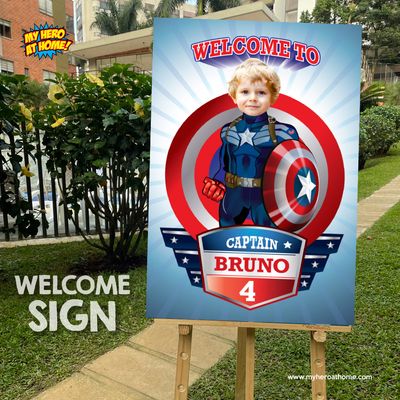 Personalized Capt America Welcome sign with photo, Captain America photo welcome birthday, Captain America birthday Entrance Sign. 075WS2