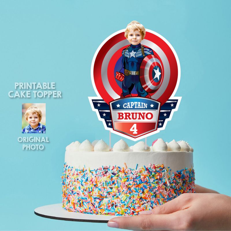 Customized Capt America Cake topper with photo, Capt America printable cake topper, Capt America cake decoration, Torta Capt America. 075CT