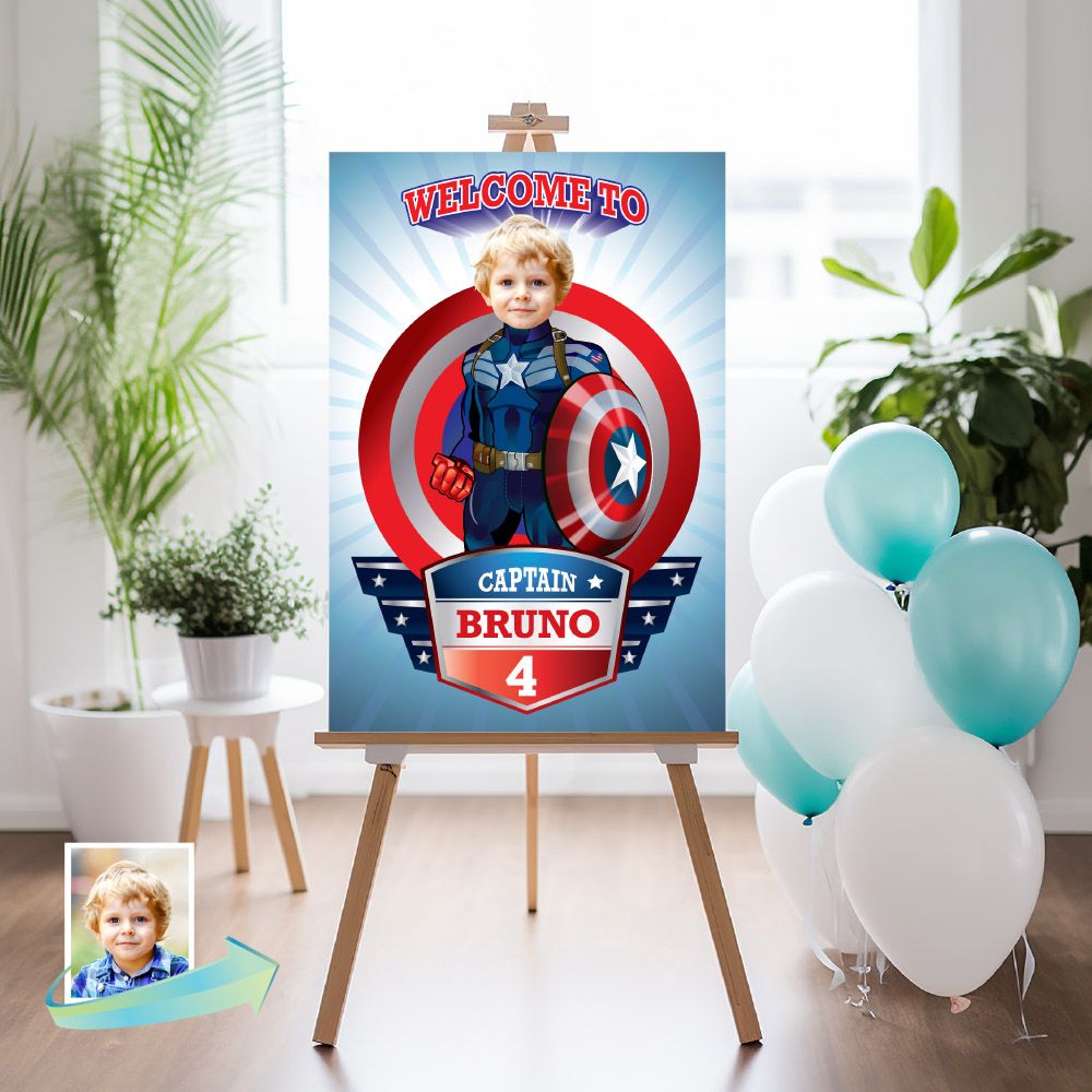 Personalized Capt America Welcome sign with photo, Captain America photo welcome birthday, Captain America birthday Entrance Sign. 075WS2