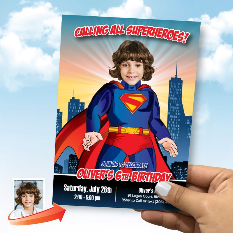 Personalized Superman party invitation with your photo, Superman photo birthday invite, Superman digital invite, Superman template. 2308IN