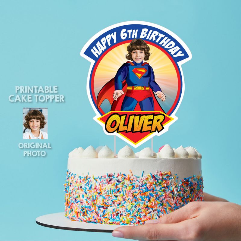 Superman Cake topper with photo, Superman printable cake topper, Superboy cake decoration, Superman DIY cake, Superboy theme Party. 2308CT