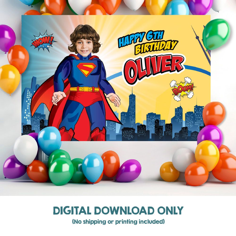 Superman Banner with your photo, Custom Superman Birthday Backdrop, Party Banner Superman, Superman Backdrop, Superman party decor. 2308BB