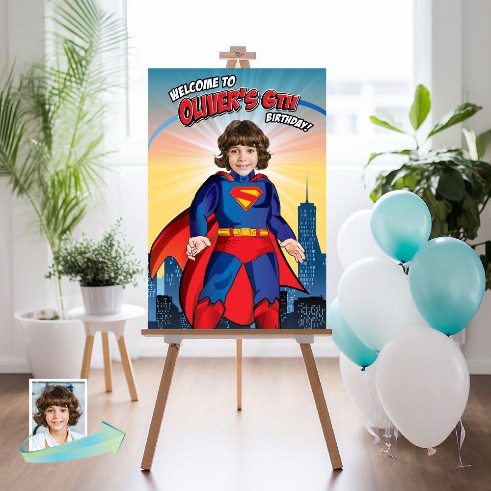 Superman Welcome sign with photo, Superman welcome party, Superman Birthday Sign, Superman Party Entrance Print, Welcome sign themed Superman. 2308WS