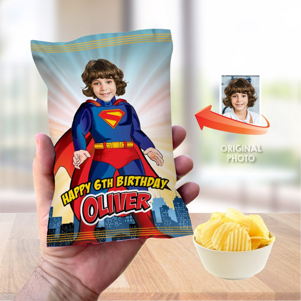 Superman chip bags party favors, Superman Chip Bag Wrapper, Custom Superman Chip Bag label, Superman party decor, Superboy snacks bags. 2308CB