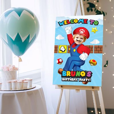Custom Super Mario Welcome sign with photo, Super Mario welcome party, Super Mario Birthday Welcome Print. 2331WS