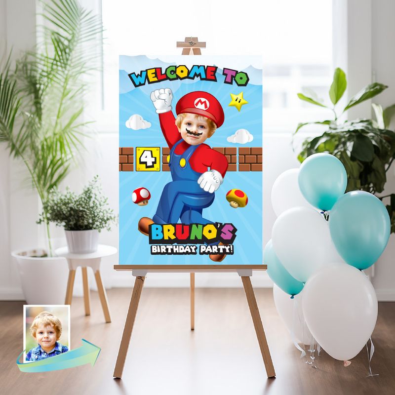 Custom Super Mario Welcome sign with photo, Super Mario welcome party, Super Mario Birthday Welcome Print. 2331WS