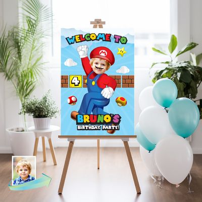 Custom Super Mario Welcome sign with photo, Super Mario welcome party, Super Mario Birthday Welcome Print. 2331WS