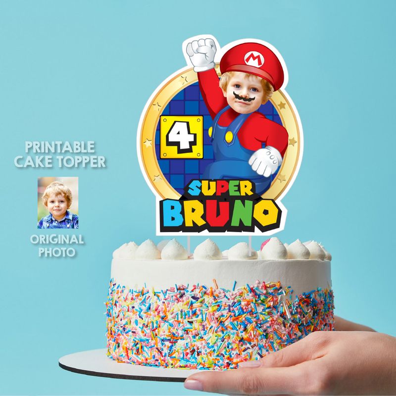Super Mario Cake topper with your photo, Super Mario printable cake topper, Super Mario birthday cake ideas, Cake topper of Super Mario Bros. 2331CT