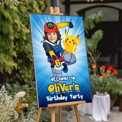 Custom Pokemon Welcome sign with photo, Ash the Pokémon trainer welcome party, Pokemon Birthday Welcome Print. 2332WS