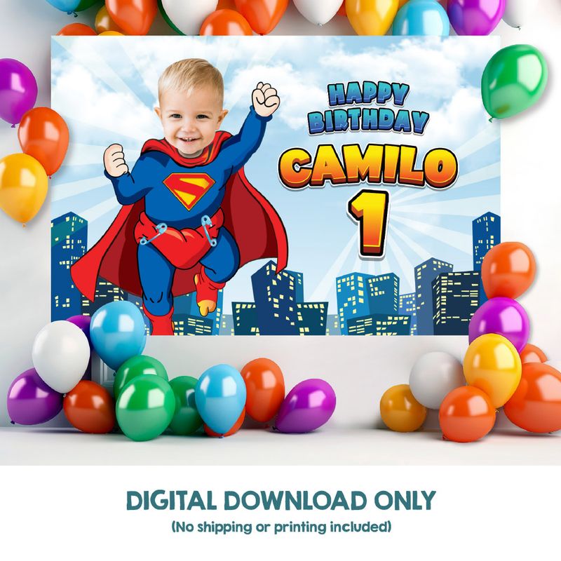Baby Superman Banner with your photo, Custom Superman 1st Birthday Backdrop, Party Banner Super baby, Super Baby Backdrop, Superman 1st party decor. 2335BB