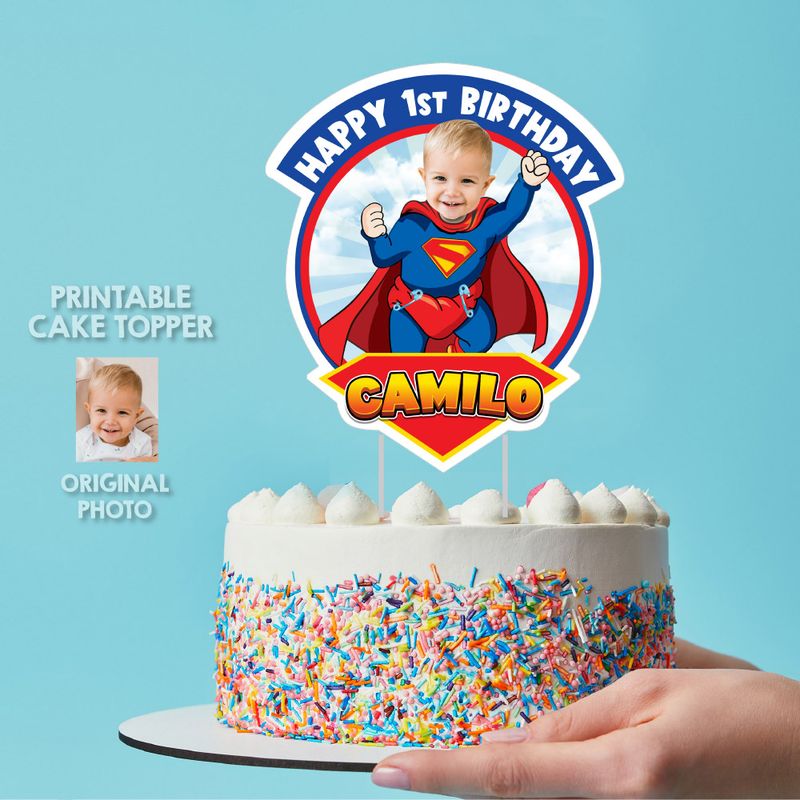 Baby Superman Cake topper with your photo, Super Baby printable cake topper, Super baby smash cake decor, Superman 1st birthday cake topper. 2335CT