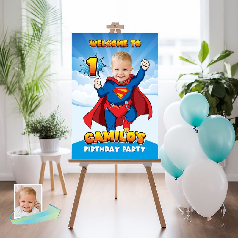 Baby Superman 1st Welcome sign with photo, Super baby welcome party, Superman 1st Birthday Sign, Baby Superman Party Entrance Print. 2335WS