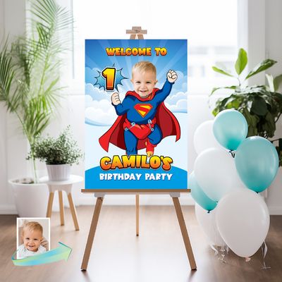 Baby Superman 1st Welcome sign with photo, Super baby welcome party, Superman 1st Birthday Sign, Baby Superman Party Entrance Print. 2335WS