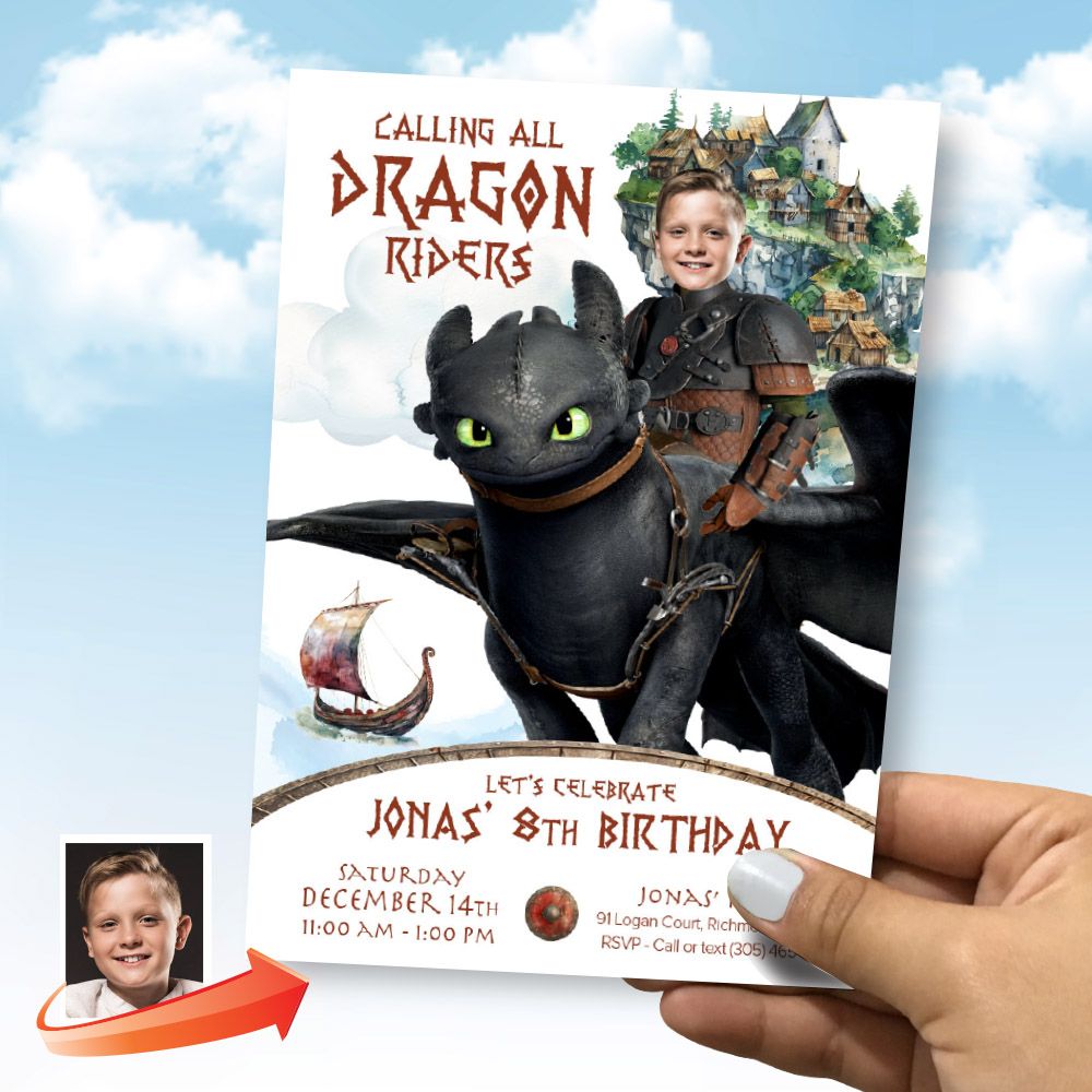 How to Train your Dragon birthday Invitation with your kid as Hiccup, Calling all dragon riders party invitation, Hiccup party invite . 2338IN