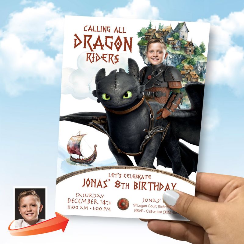 How to Train your Dragon birthday Invitation with your kid as Hiccup, Calling all dragon riders party invitation, Hiccup party invite . 2338IN