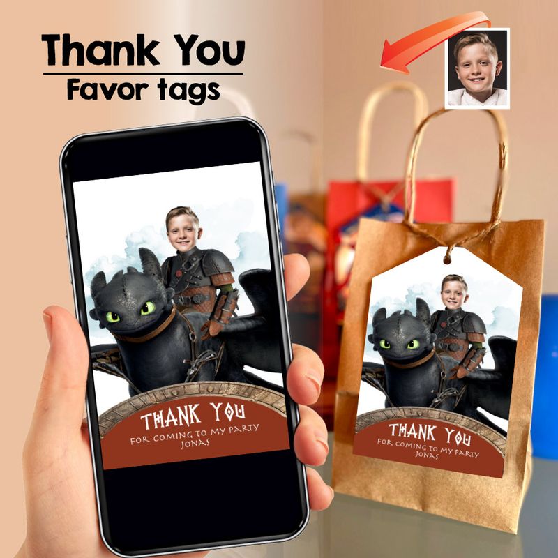 Custom How to Train your dragon Thank You Card with your photo, Hiccup and toothless thank you, Hiccup and toothless party favor tags. 2338TY