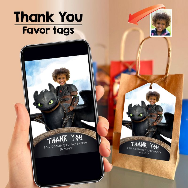 Personalized How to Train your dragon Thank You with your own Hiccup, toothless and Hiccup thanks for coming, Hiccup and toothless party birthday favor tags. 2339TY