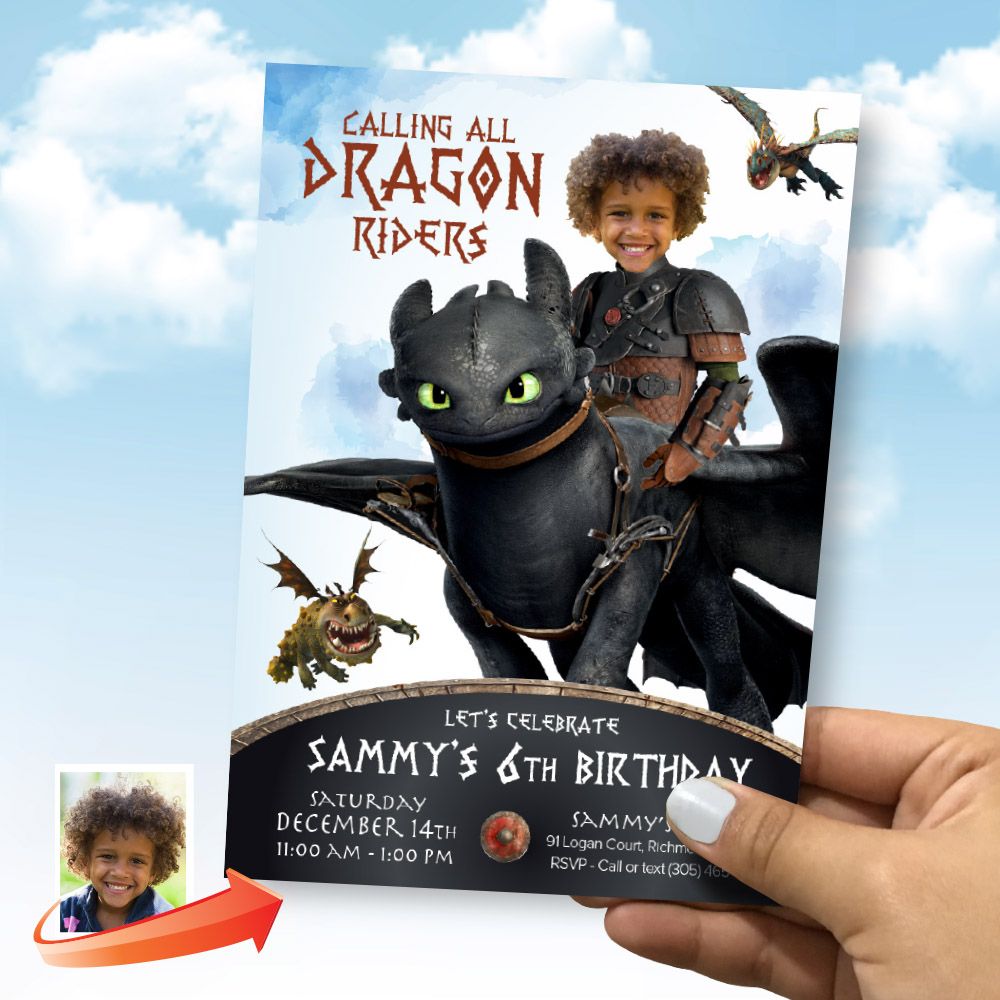 Custom How to Train your Dragon party Invitation with your child as Hiccup, Calling all dragon riders birthday invitation, Hiccup birthday template with photo . 2339IN