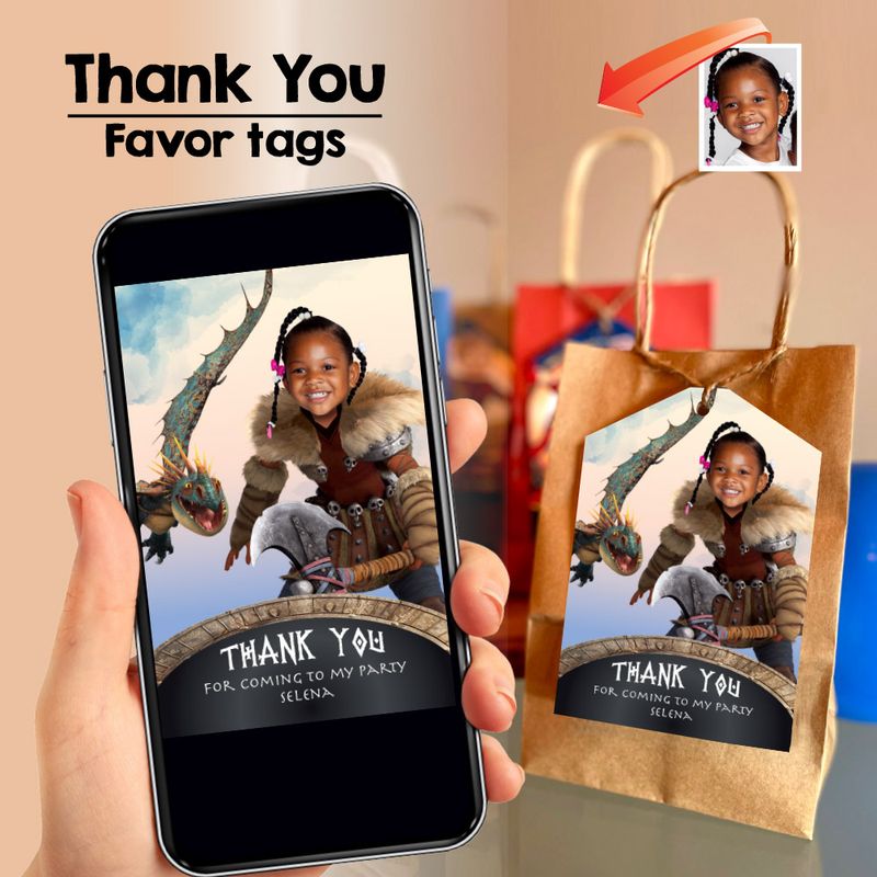 Personalized Girl How to Train your dragon Thank You with your own Astrid, Stormfly and Astrid thank you, Stormfly and Astrid party favor tags. 2341TY
