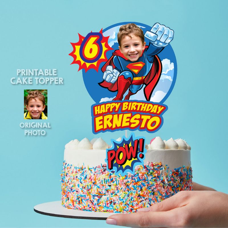 Superman Cake topper with your kid as Superman, printable Superman cake, cake decor Superboy, Superman easy to do cake, superman themed cake. 2343CT2