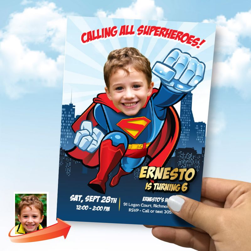 Customized Superman birthday invite with your photo, Superman birthday template, Superman printable invite, Superman party template. 2343IN