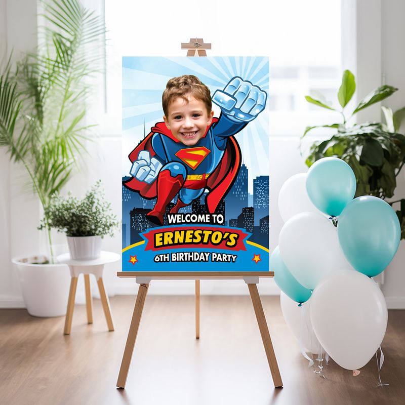 Superman Welcome sign birthday party, Custom Superman welcome party with photo, Superman photo party Signs, Superman birthday Entrance welcome. 2343WS