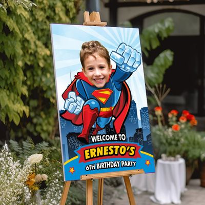 Superman Welcome sign birthday party, Custom Superman welcome party with photo, Superman photo party Signs, Superman birthday Entrance welcome. 2343WS