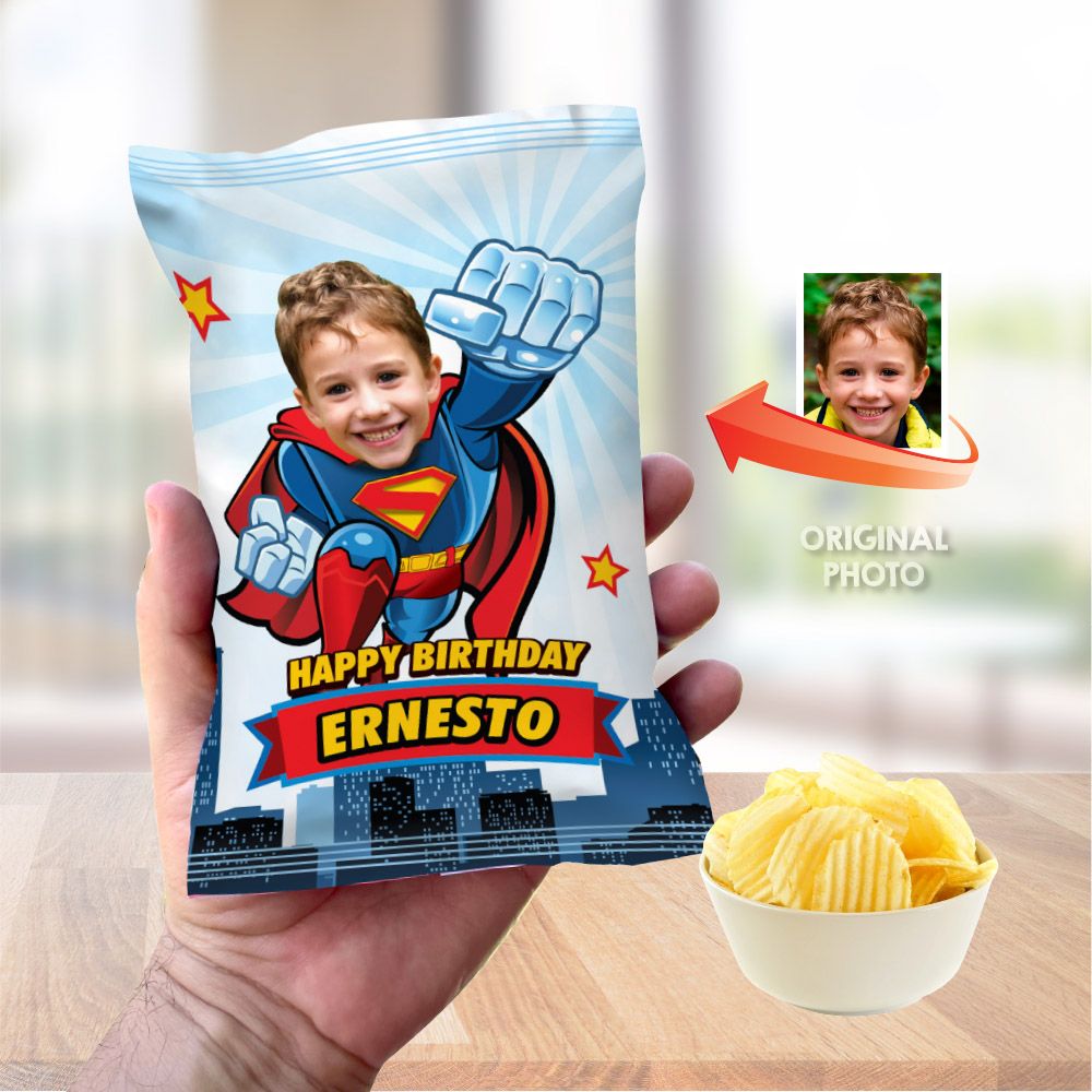 Superman snacks bags party favors with your own superman, Chip Bag Wrappers themed Superman, Superman doritos wrappers, Superman lays, Superboy snacks bags. 2343CB
