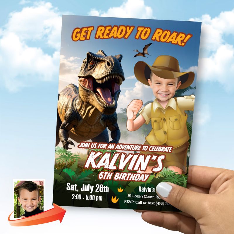 Custom Jurassic birthday Invitation with your photo, Jurassic World theme party, T Rex party Invitation, Dino-Mite Jurassic Invite. 637IN