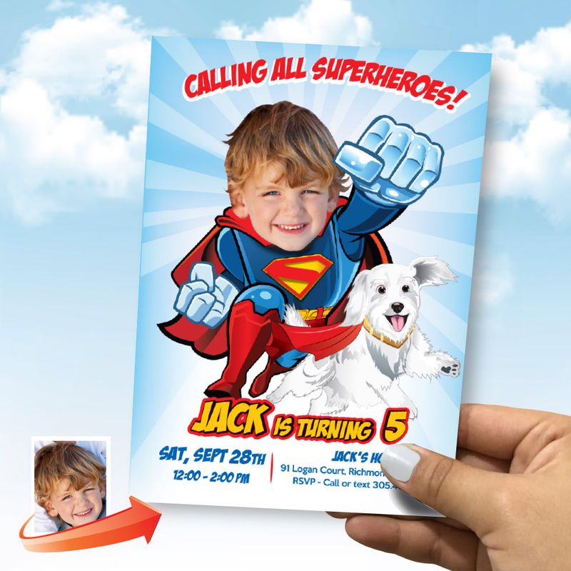 Customized Superman and Kripto birthday invitation with your kid as the star, Superman Kripto digital invite, Superman and Kripto party flyer. 2353IN