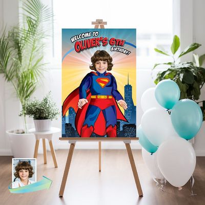 Superman Welcome sign with photo, Superman welcome party, Superman Birthday Sign, Superman Party Entrance Print, Welcome sign themed Superman. 2308WS