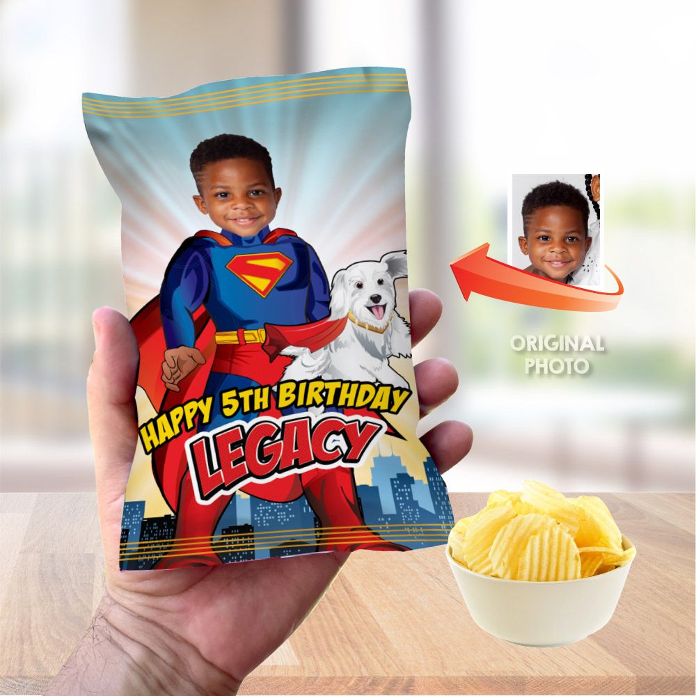 Superman and Krypto chip bags, Superman and Superdog Chip Bag Wrapper, Superman and Krypto Snacks bags decor, Superboy Krypto bags. 2352CB