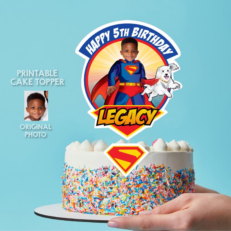 Superman and Krypto Cake topper with photo, Superman and Krypto printable cake topper, New Superman &amp; Krypto themed cake ideas. 2352CT