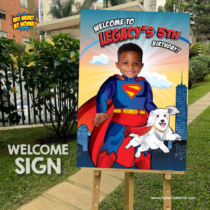Superman and Krypto Welcome sign with photo, Superman and Krypto welcome party, Superman and Krypto Birthday Sign, Superman Krypto Party Entrance. 2352WS