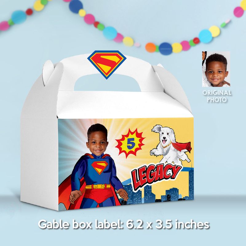 Personalized Superman and Krypto Gable Box label, Superman and Krypto Gift Box with photo, Super Boy Gable Box Party favors. 2352GB