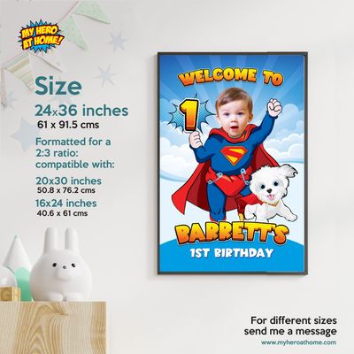 Baby Superman and Krypto Welcome sign with photo, Super baby welcome party, Superman 1st Birthday Sign, Superman and puppy Krypto Party Entrance Print. 2351WS