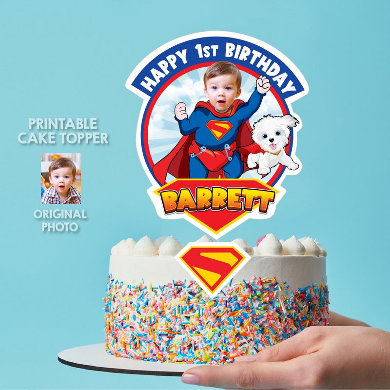 Baby Superman and Krypto Cake topper with your photo, Super Baby printable cake topper, Super baby smash cake decor. 2351CT