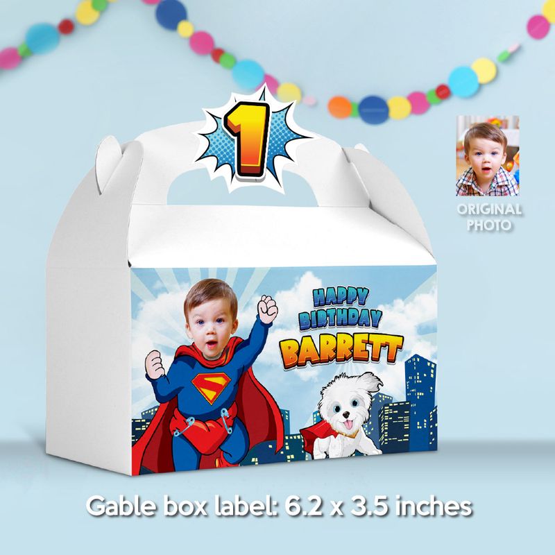 Baby Superman and Krypto Gift Box with photo, Baby Superman and Krypto Candy box, Baby Superman and Krypto gable box. 2351GB