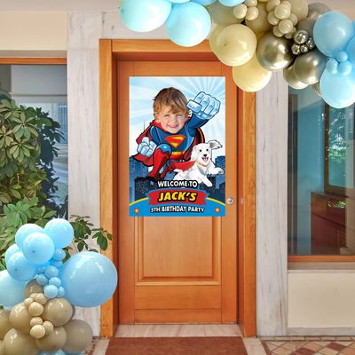 Personalized Superman &amp; Krypto-themed welcome sign featuring your child as Superman, Superboy Welcome party sign. 2353WS