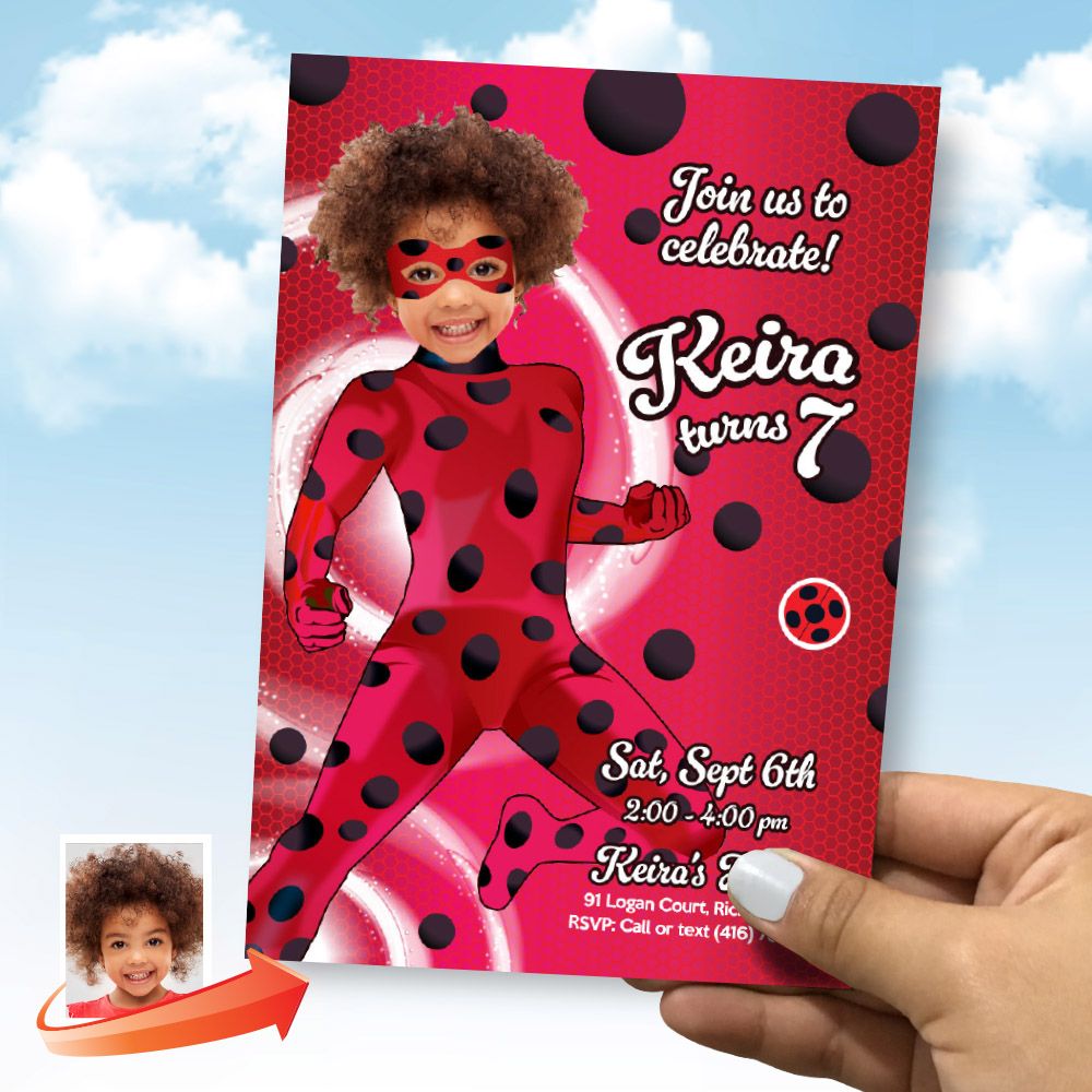 Miraculous Ladybug birthday invitation with your kid as the star, Ladybug digital invite, Ladybug party flyer, Miraculous Ladybug theme party. 2283IN