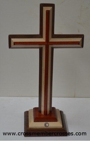 Three Layer Beveled Wooden Table Crosses Two Sided - 12"