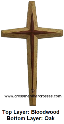 Two Layer Tapered Beveled Wooden Crosses - Bloodwood on Oak - 36"