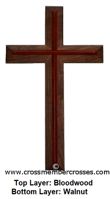 Two Layer Beveled Wooden Crosses - Bloodwood on Walnut - 8"