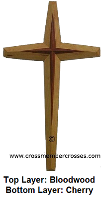 Two Layer Tapered Beveled Wooden Crosses - Bloodwood on Cherry - 60"