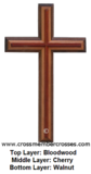 Three Layer Stepped Up Beveled Wooden Cross - Bloodwood on Cherry on Walnut - 36&quot;