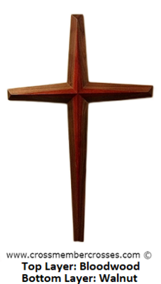 Two Layer Tapered Beveled Wooden Crosses - Bloodwood on Walnut