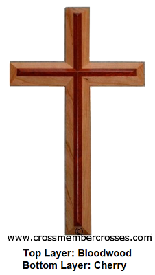 Two Layer Beveled Wooden Crosses - Bloodwood on Cherry - 12"