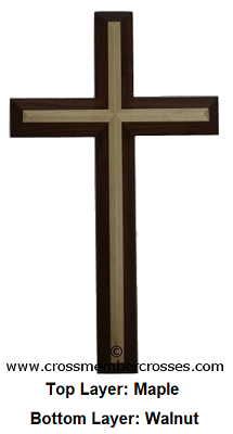 Two Layer Beveled Wooden Crosses - Maple on Walnut -16"