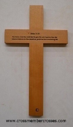 12 Inch Cherry Wall Cross - John 3:16